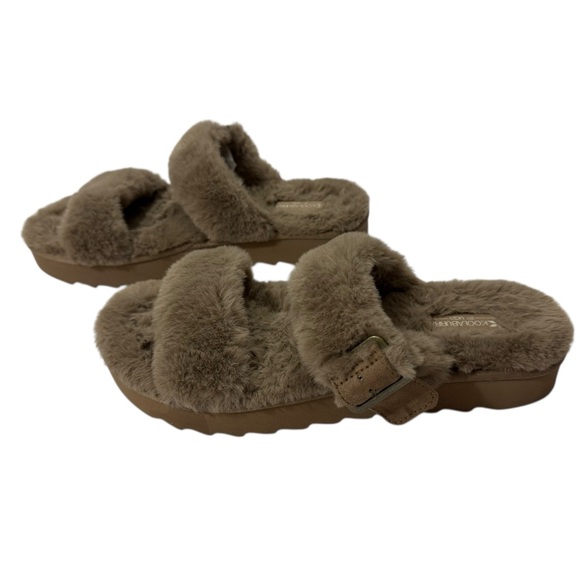 Koolaburra UGG Faux Fur Slide Sandals 1110213 Taupe Womens Sz10 Like NWOT - Picture 2 of 10